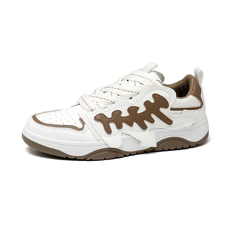 Mens casual sports skate shoes in khaki with microfiber leather upper, rubber sole, and lace-up closure