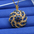 Colour zircon pendant necklace with gold plated copper flower shape and spiral design