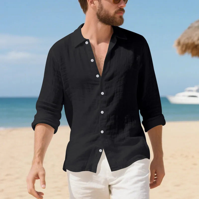 Men's linen casual shirt in American loose fit available in eight colour options