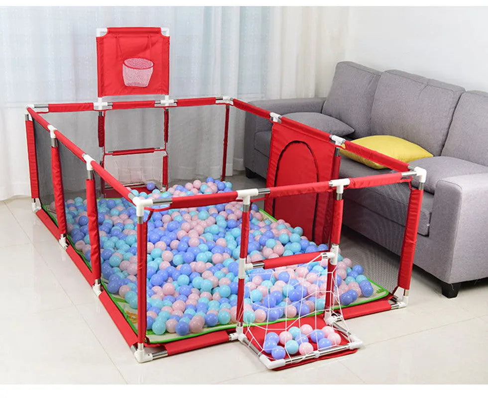 Children's tent playpen with Oxford cloth fence and stainless steel frame in dark grey, 1.22x2.3x1.05m, for indoor play