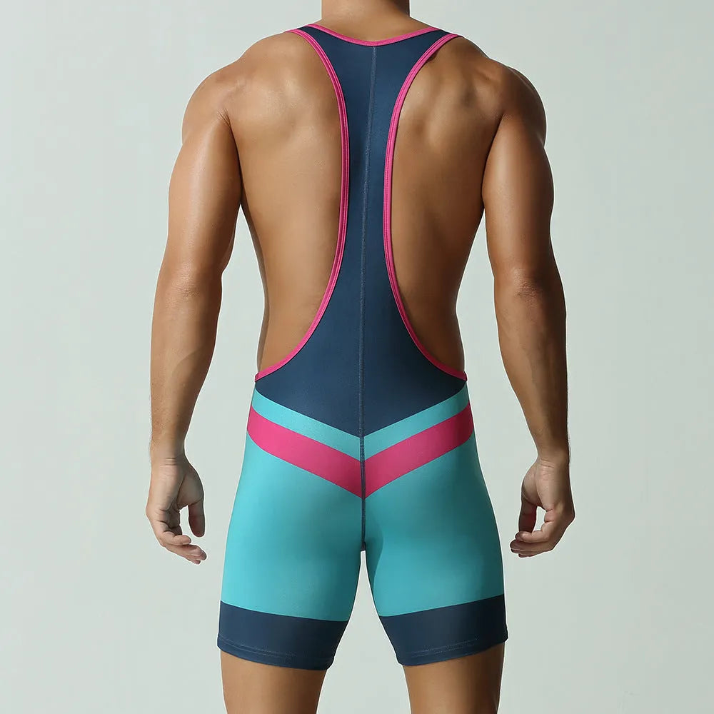 Men's blue quick-dry polyester sports vest jumpsuit for athletic activities
