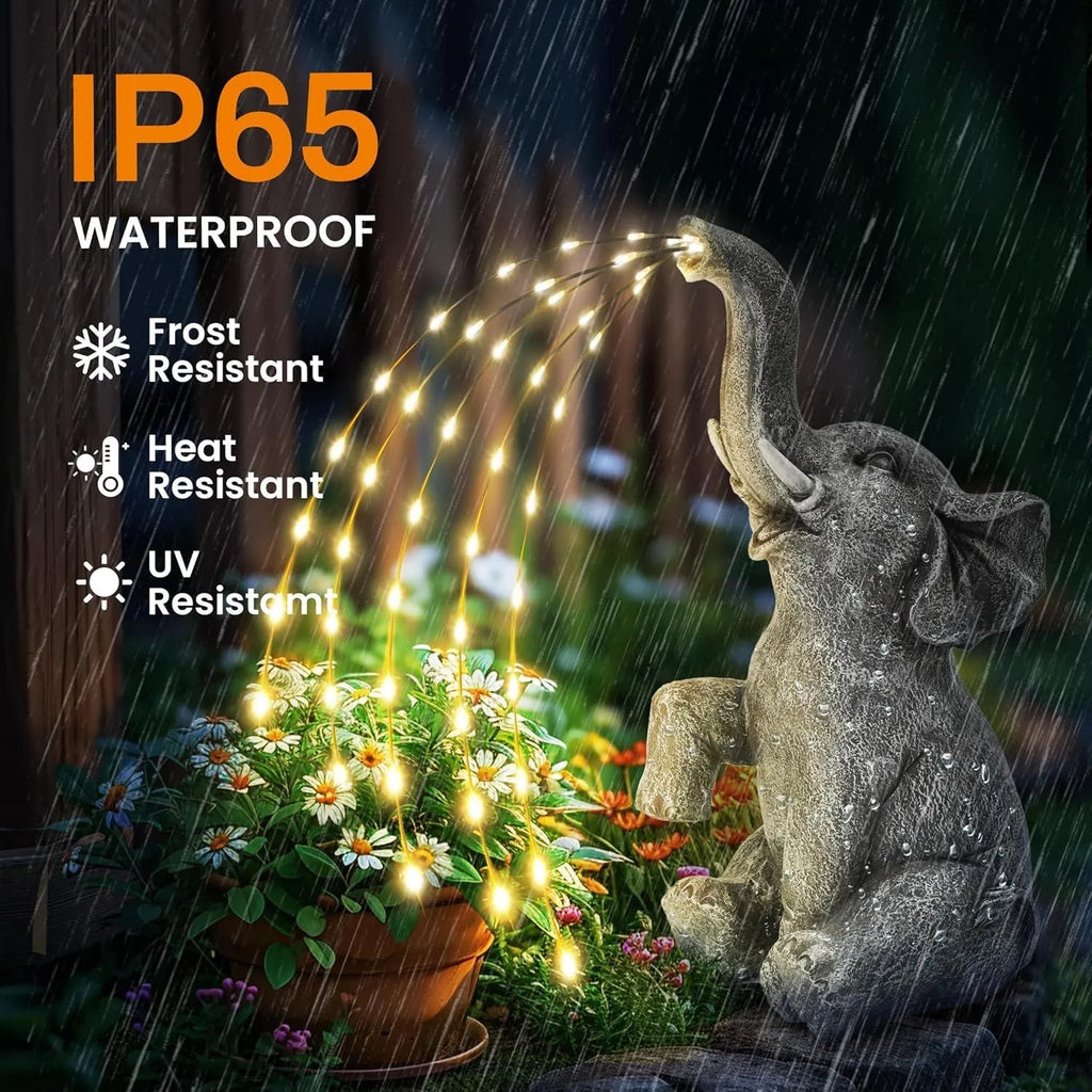 Resin elephant outdoor garden sculpture with built-in LED light strip illumination