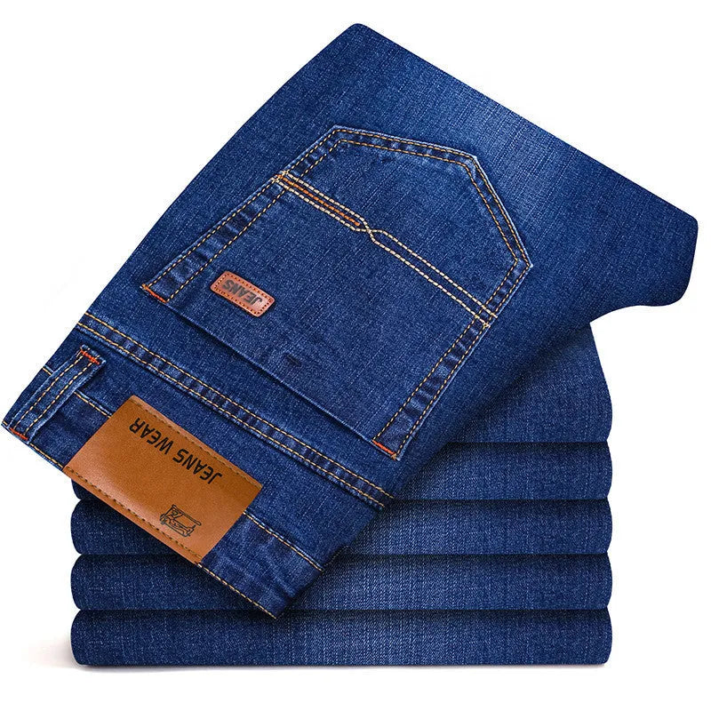 Slim fit elastic straight jeans for men in cotton denim black colour straight leg