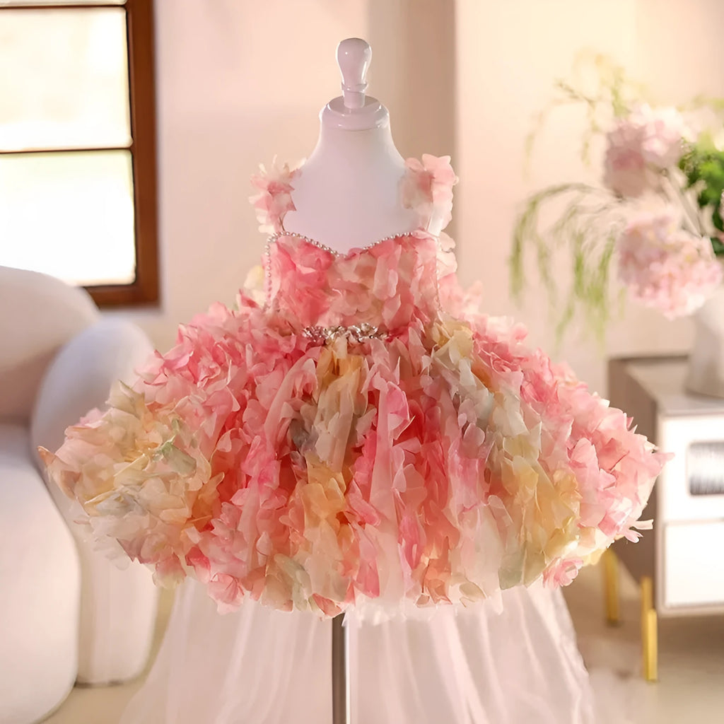 Pink girls' princess-style FARCENT dress with polyester outer and vinylon lining