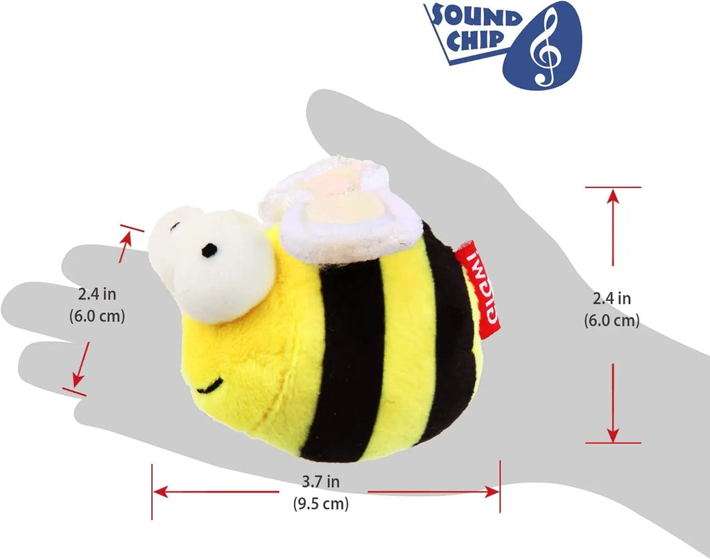 Yellow bee-shaped electronic cat toy with motion-activated chirping sounds for indoor play
