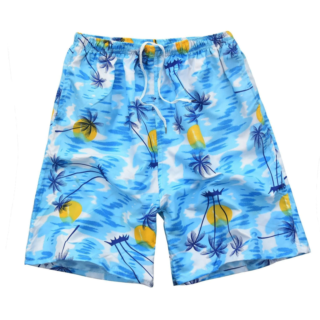 Men's floral printed five-point swimming trunks in polyester fabric available in multiple patterns