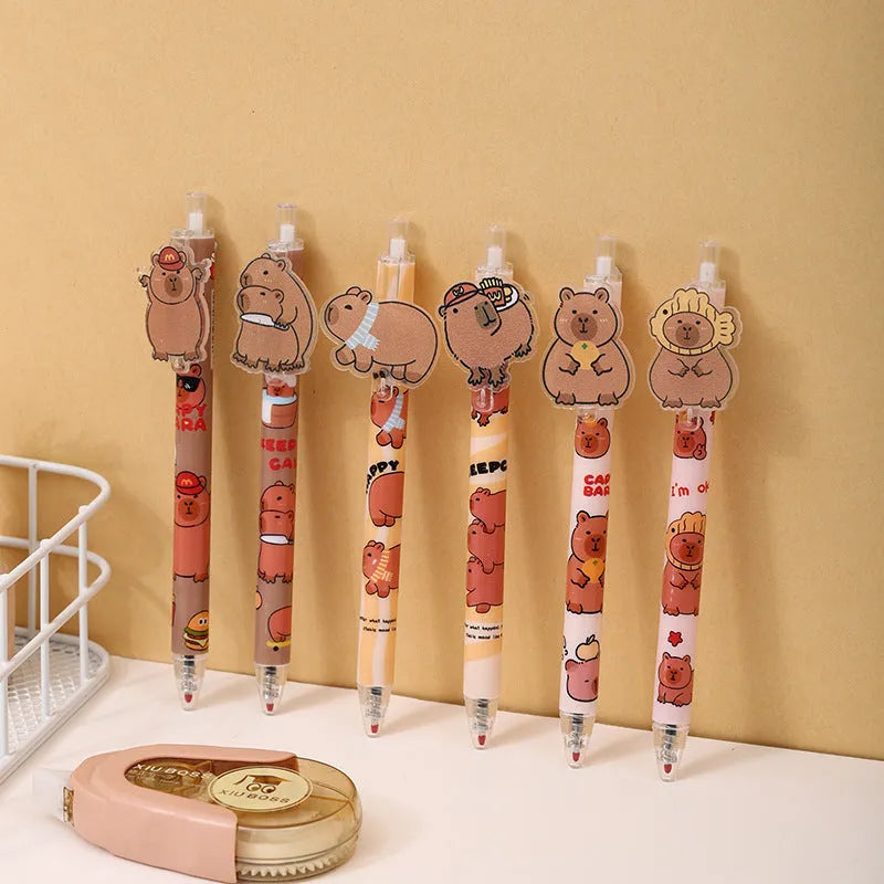 Box of 48 cartoon bear acrylic paster gel pens with plastic barrels and carbon black ink