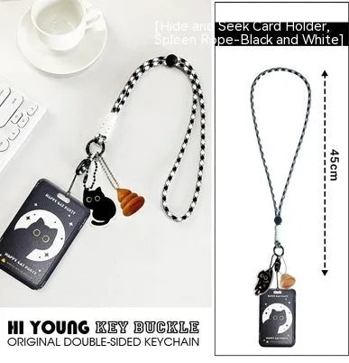 Cartoon cat design plastic card holder wallet with a removable ferrule pendant.