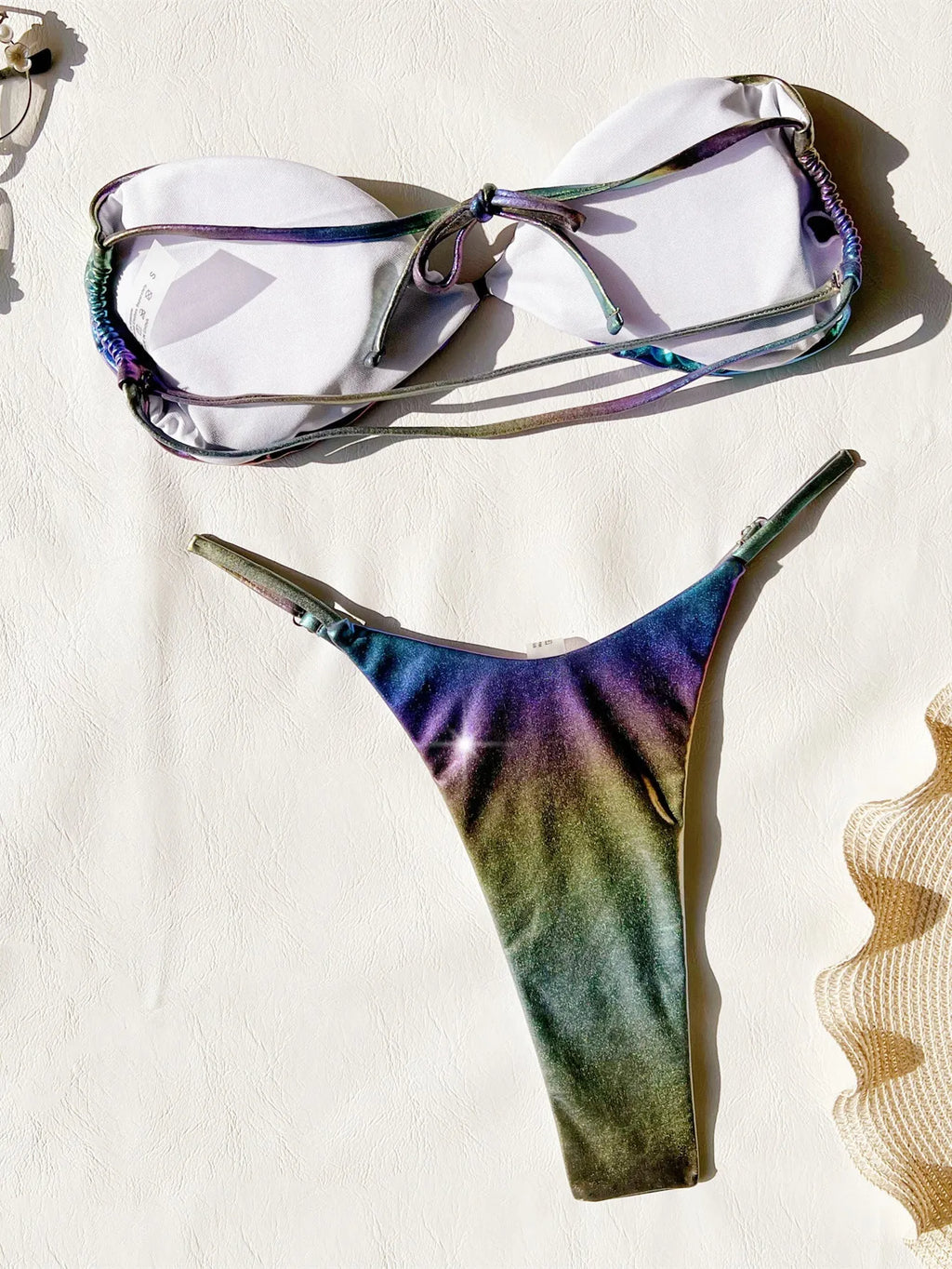 Women's gradient purple bikini swimsuit set in polyester fabric for swimming