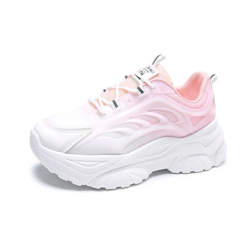 Women's all-match breathable satin sports casual shoes in pink, blue, purple with round toe and lace-up fastening