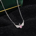 Pure silver crown heart angel wings pendant necklace with white stone and O-shaped chain