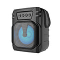 Blue portable Bluetooth speaker with FM radio measuring 110mm high with USB charging cable