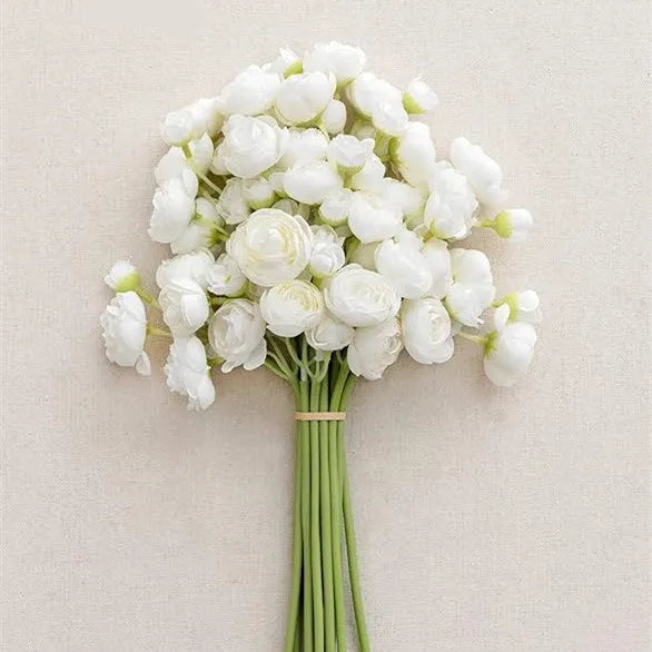 24-head artificial silk tea rose camellia flower stem in pink, 35cm tall for wedding decor