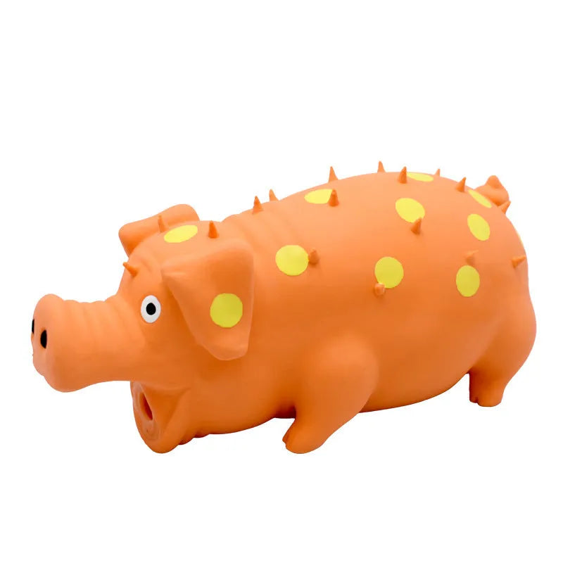 Pig-shaped latex dog chew toy with squeaker in assorted colours for aggressive chewers