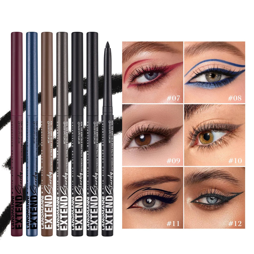 Set of 12 colourful gel glitter eyeliner pencils with waterproof formula for party and Halloween makeup