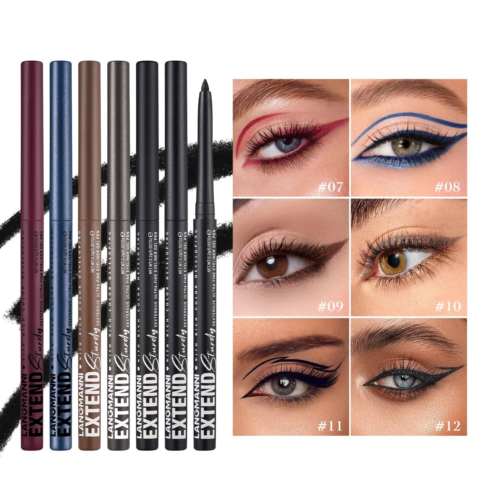 Set of 12 colourful gel glitter eyeliner pencils with waterproof formula for party and Halloween makeup