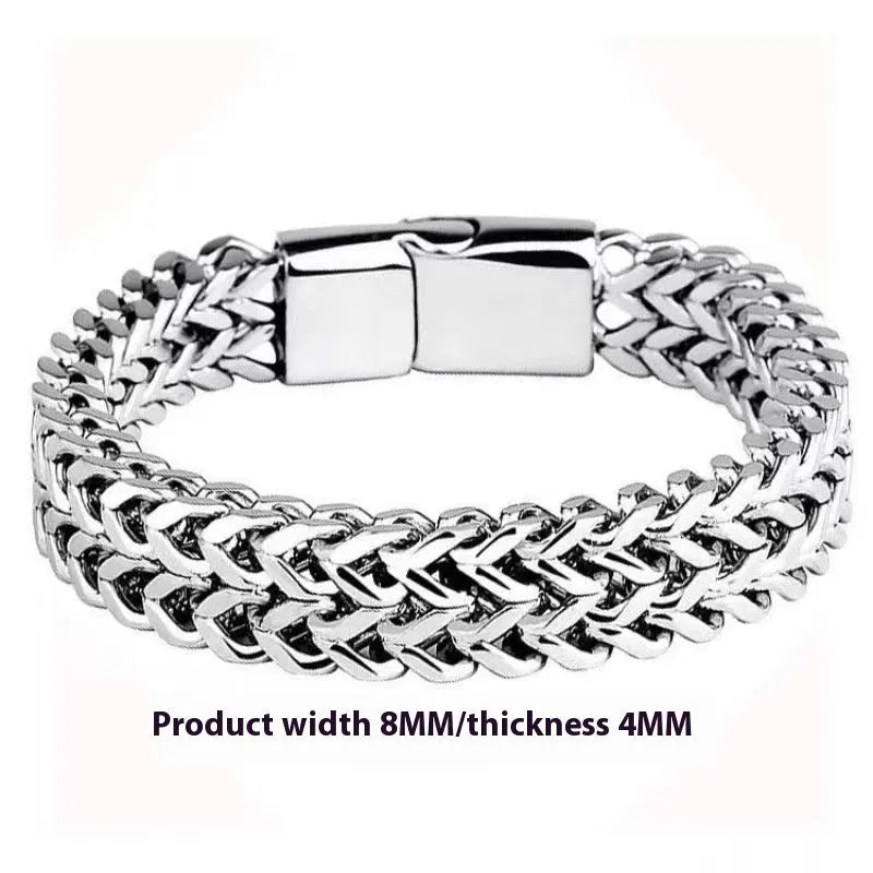 Men's silver stainless steel geometric bracelet with 4x8mm or 5x10mm bead options