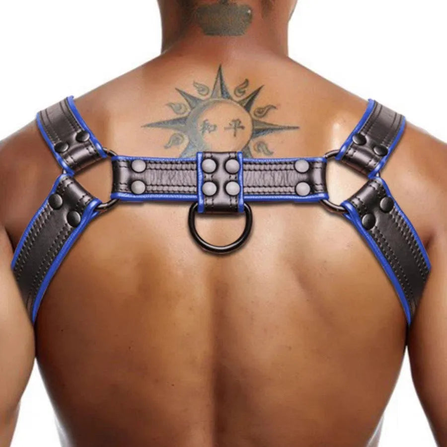 Leather binding prop strap for men nightclub shapewear in black