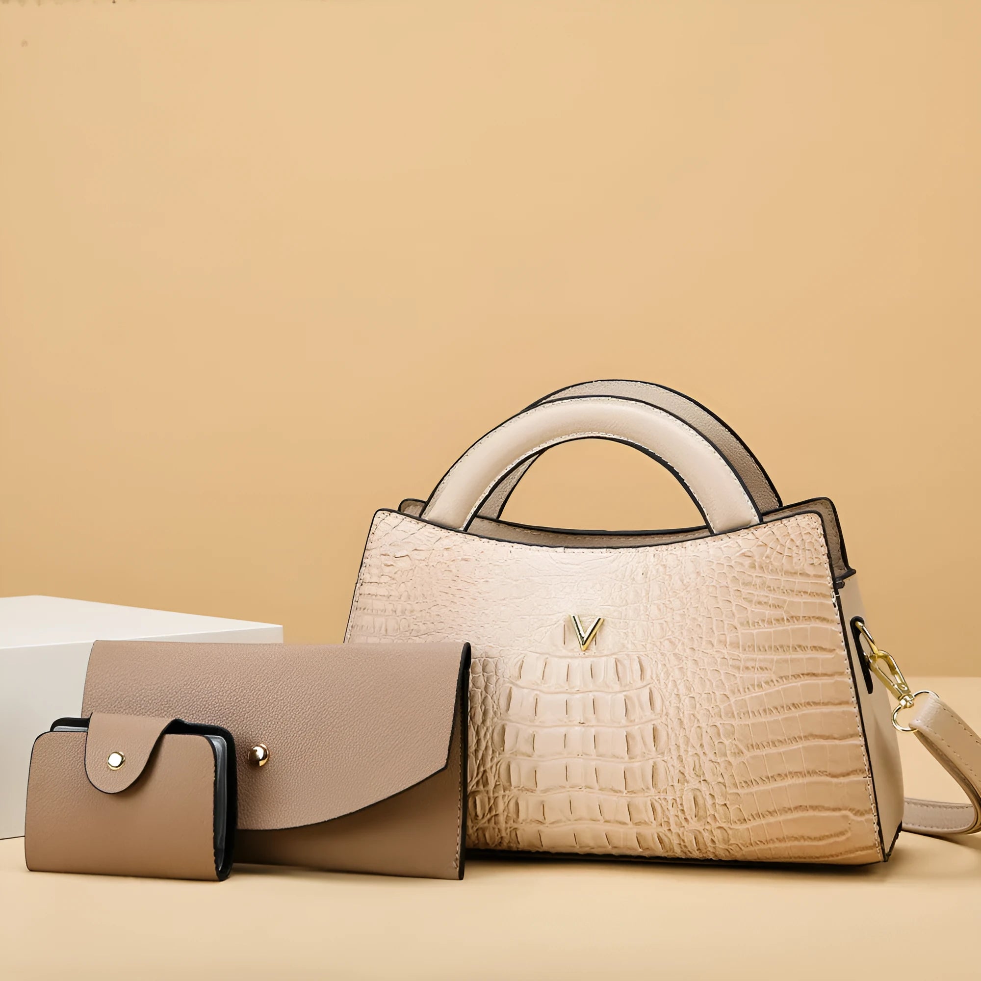 Women's square vertical crossbody handbag with crocodile pattern PU material and zipper pocket in selected colour