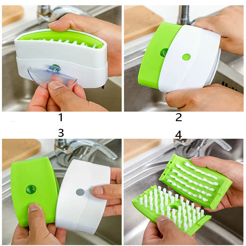 Creative kitchen cleaning brush with suction cup for knives forks chopsticks fruit vegetables in blue