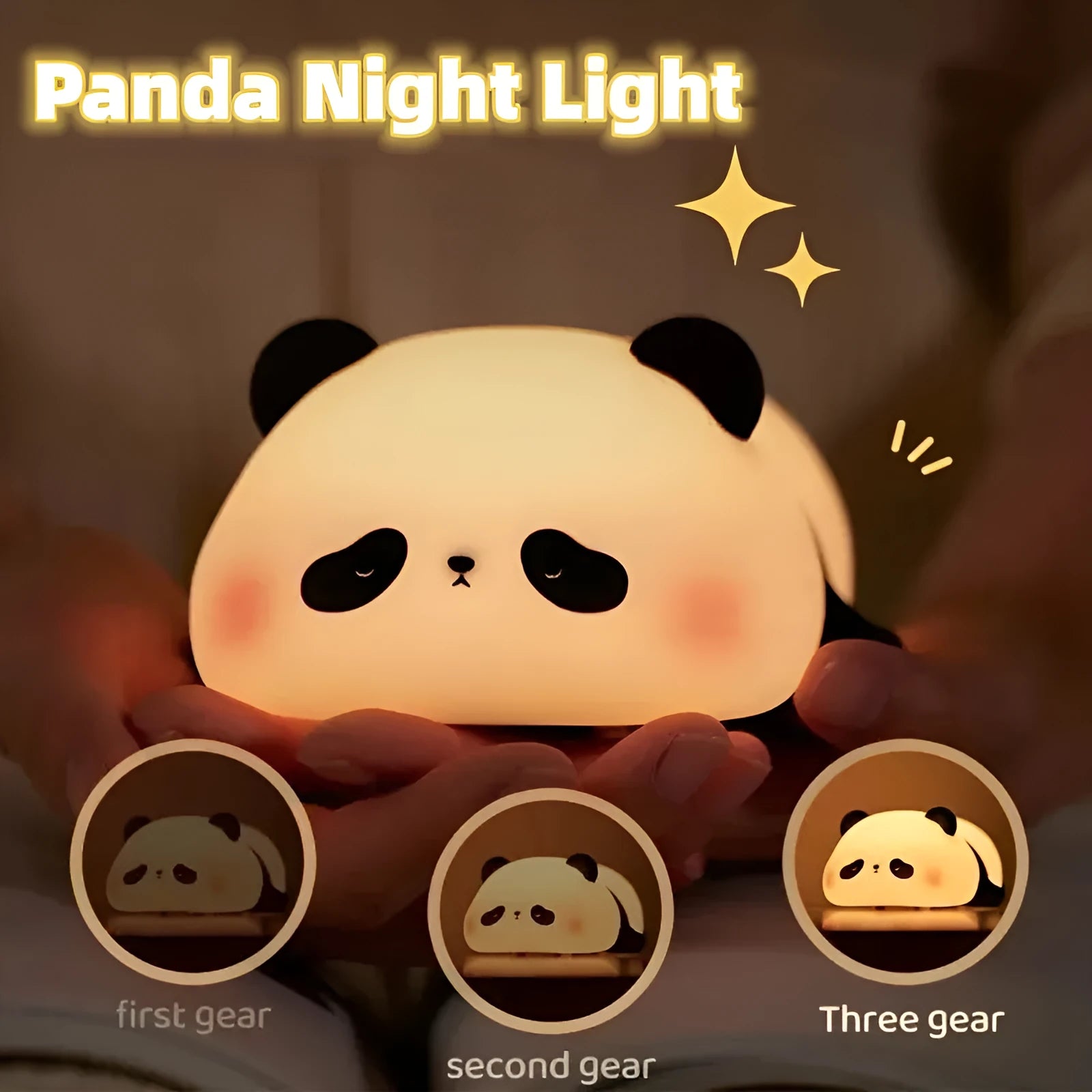 Cartoon panda silicone night light for children with warm white LED glow