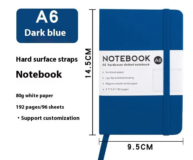 A5 PU leather strap notebook with horizontal lines available in marble and skin-feeling colours like black, blue, and gold