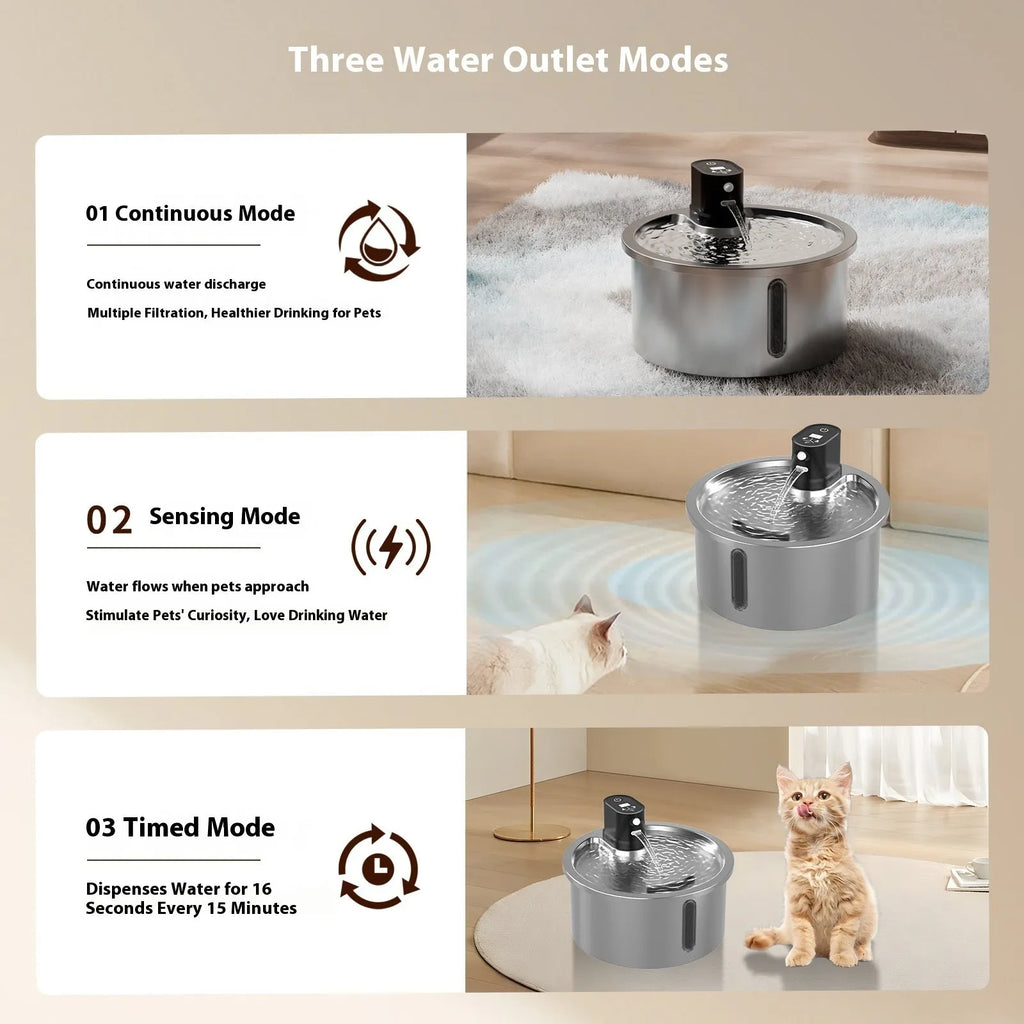 Stainless steel pet water fountain with digital temperature base for cats and dogs