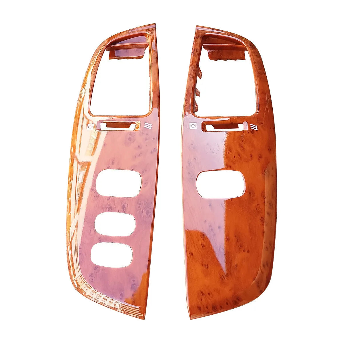 Car dashboard air vent panel with peach wood colour finish made from ABS plastic