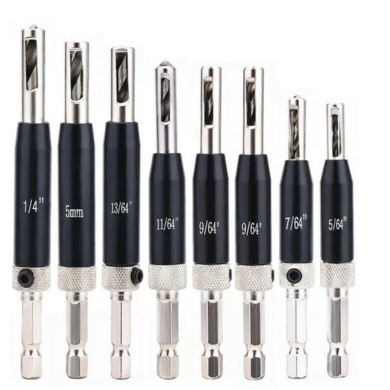 Black high speed steel woodworking hinge drill hole locator with hexagon handle for door and window hinge installation