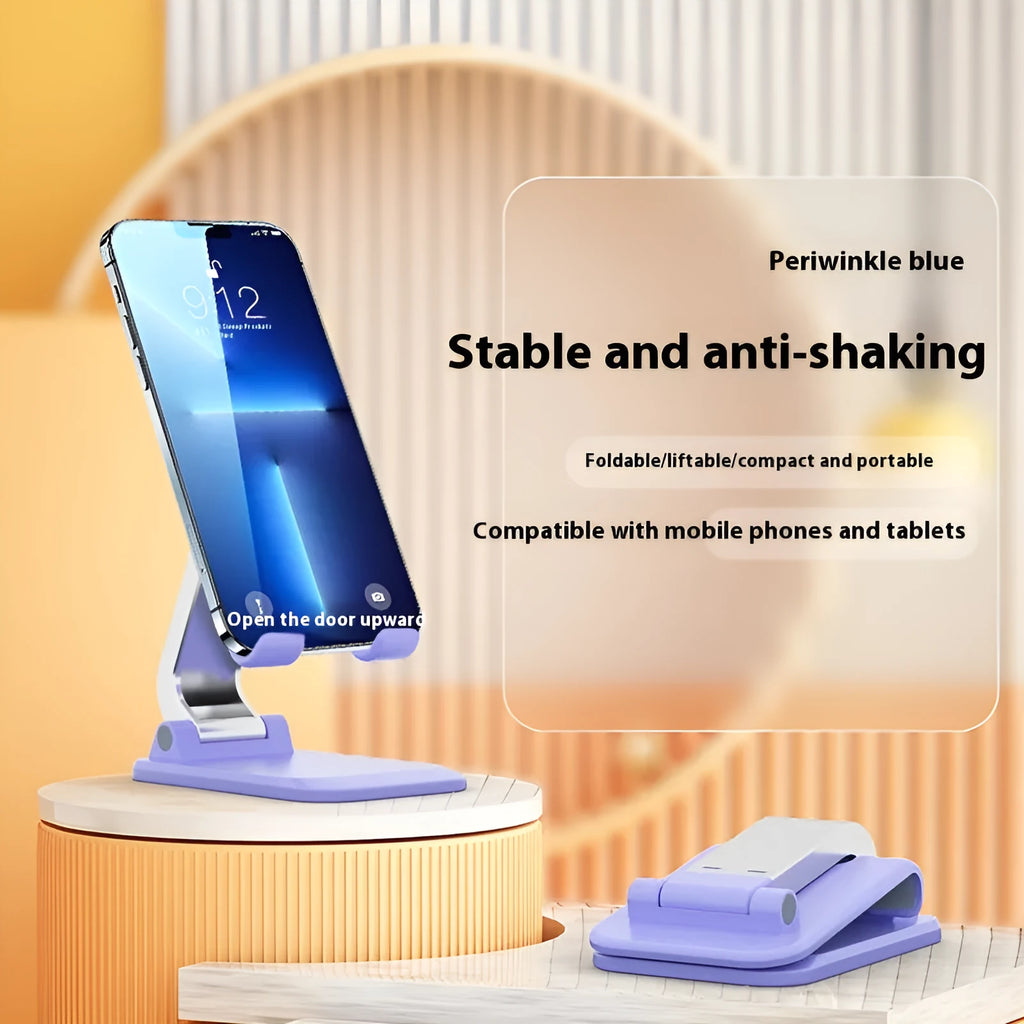 Foldable multifunctional desktop phone holder in black aluminium alloy and silica gel for hands-free viewing