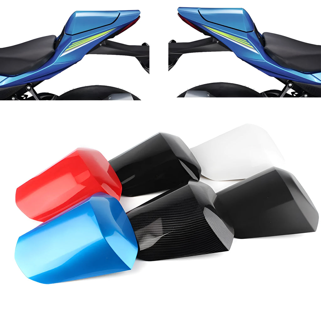 GSXR1000 motorcycle rear cowl seat cover in ABS plastic, shown in available colours