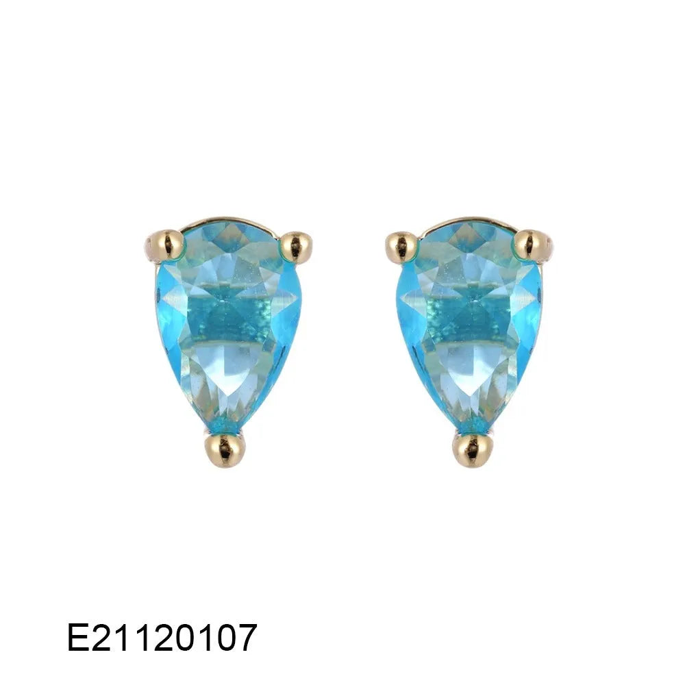 Drop-shaped gold-plated earrings with zircon accents in candy colours