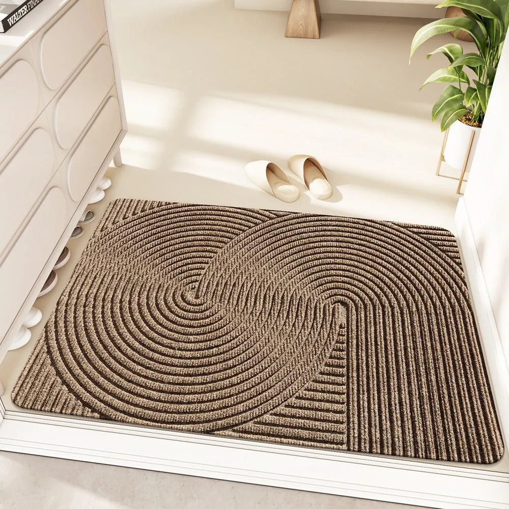Green diatom oil entrance mat with wire ring frame measuring 60x90cm featuring alien shape and cartoon anime pattern