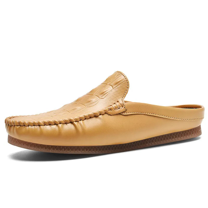 Men's black breathable semi-slippers with artificial PU upper and rubber sole.