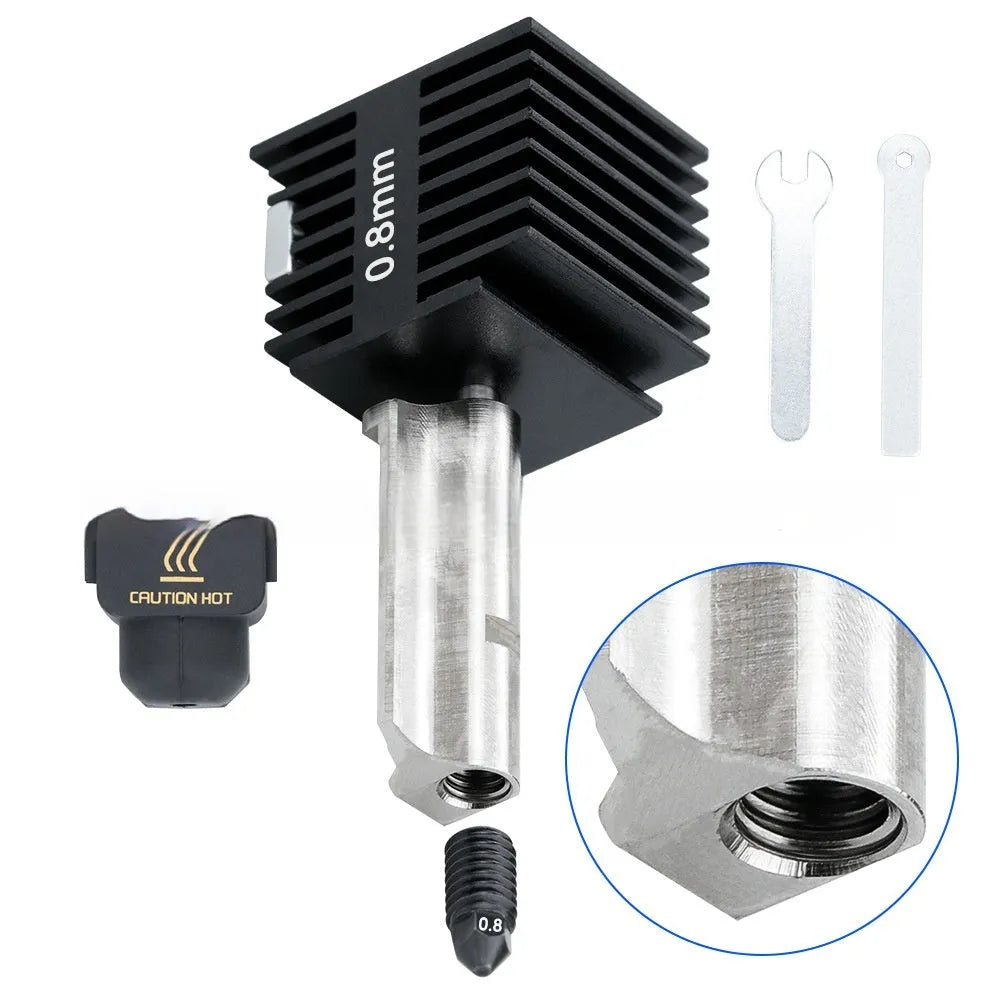 Hardened steel hot end nozzle kit with four sizes for Bambu Lab A1 Mini 3D printer, includes black silicone sleeve.