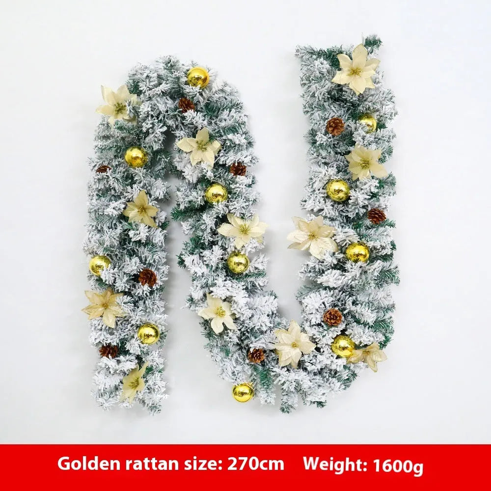 American-style flocked rattan Christmas garland in a twisted PVC vine design