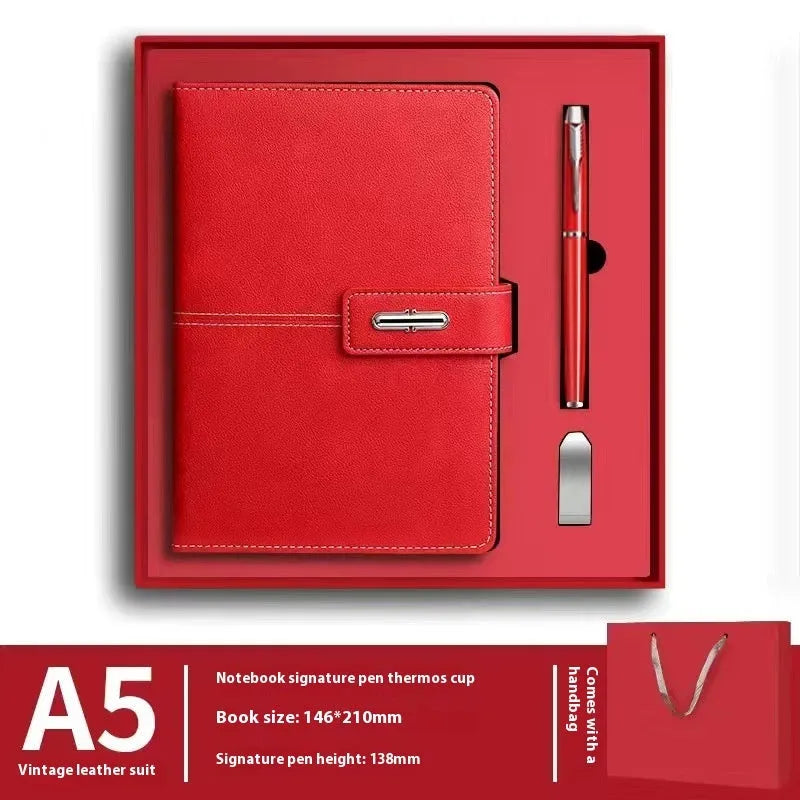 A5 notebook with PU leather cover in choice of colours including black, red, green, blue and orange.