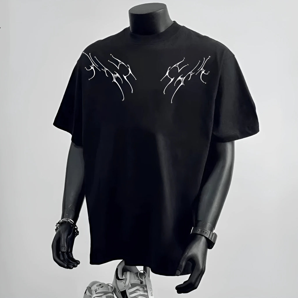 Men's black loose fit cotton t-shirt with white couple letter print on chest