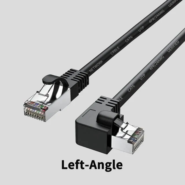 Cat6 Ethernet cable with right-angled RJ45 connector in various colours and lengths