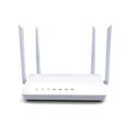 White portable wifi router with 300m range and 4 LAN ports on metal casing