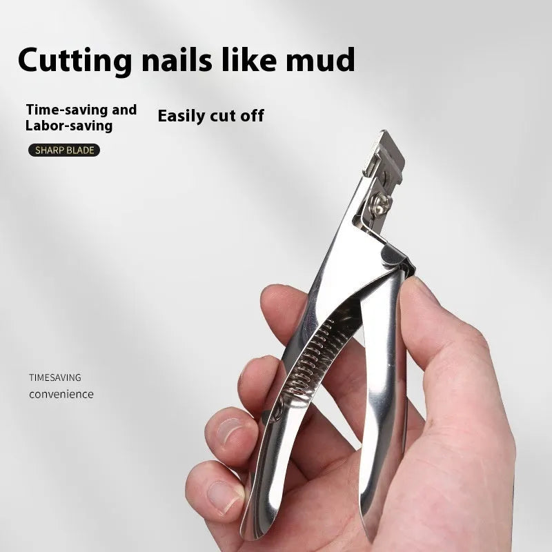 Titanium French nail scissors with U-shaped cutting edges in stainless steel construction