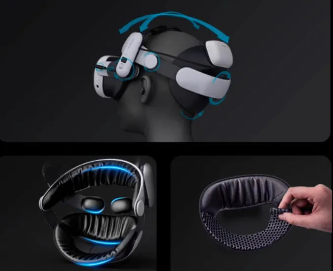 Multi-angle adjustable VR glasses headband with ABS sponge padding and included battery
