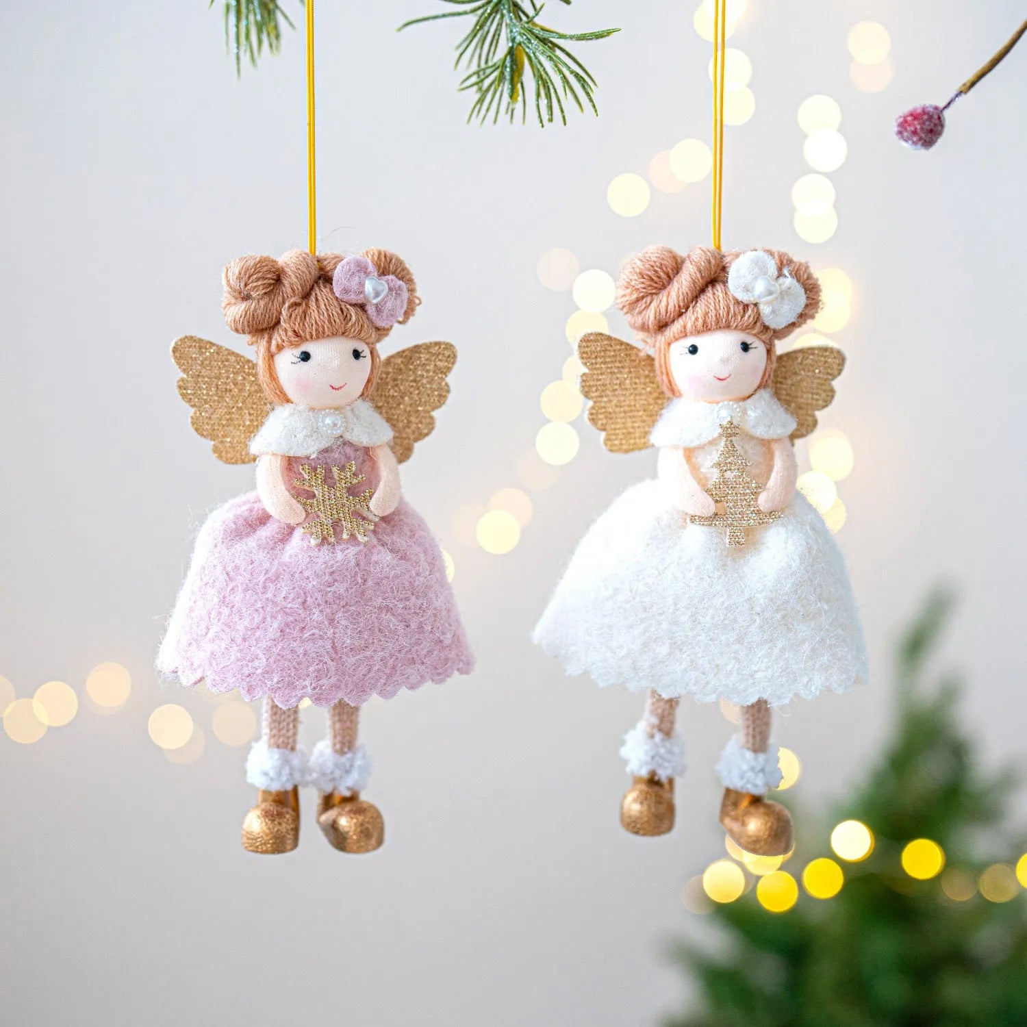 Christmas angel wings plush pendant ornament in pink colour with cloth material