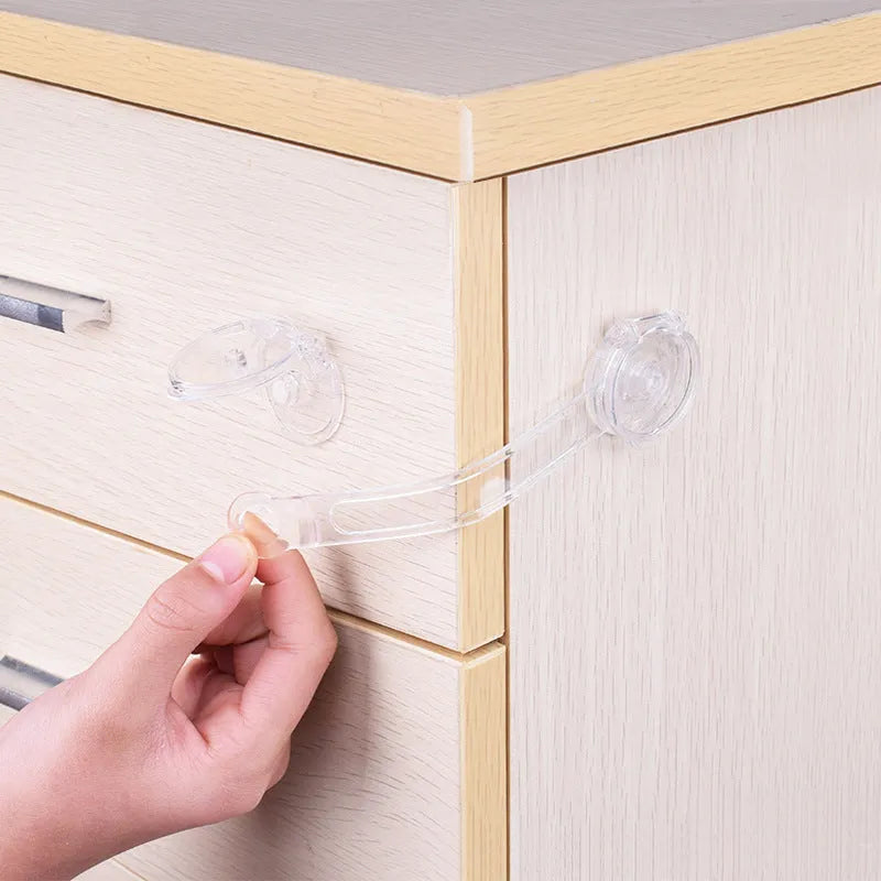 Transparent child safety lock anti-clamp hand design for cabinet drawer protection