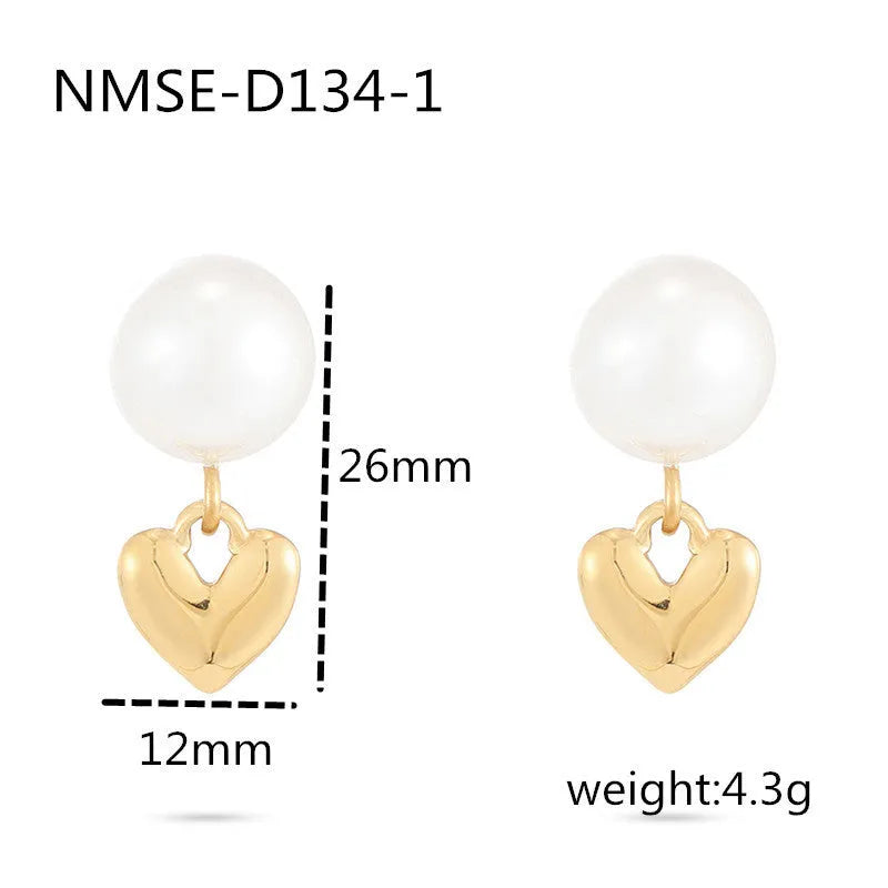 Stainless steel geometric pearl earrings with electroplated finish in NMSE-A7210-1 style