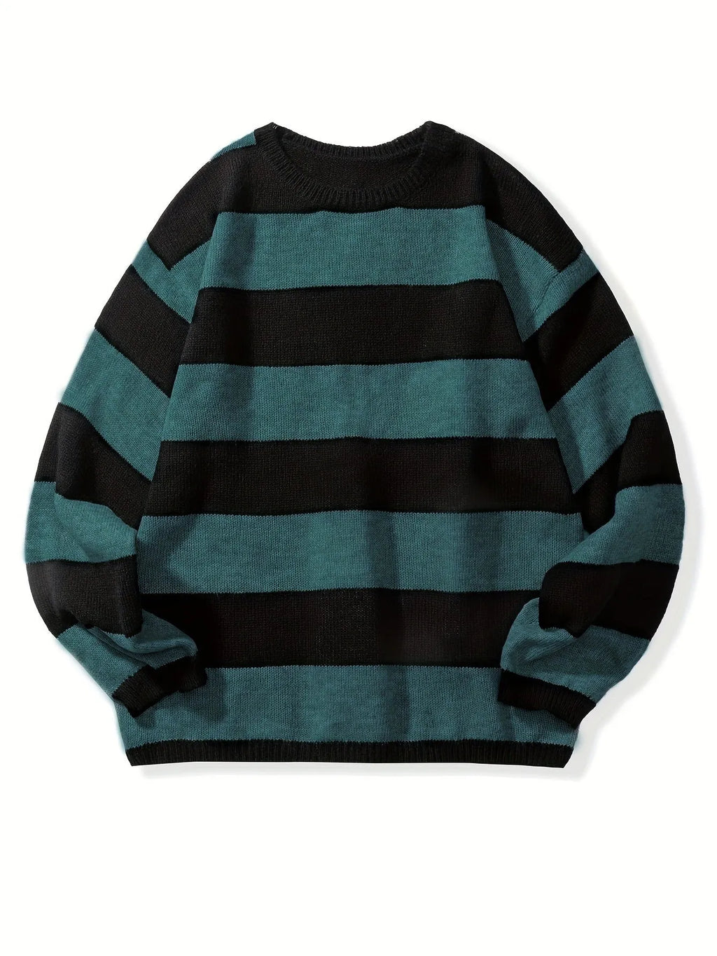 Loose American retro wool sweater in beige, front view, long sleeve pullover for autumn