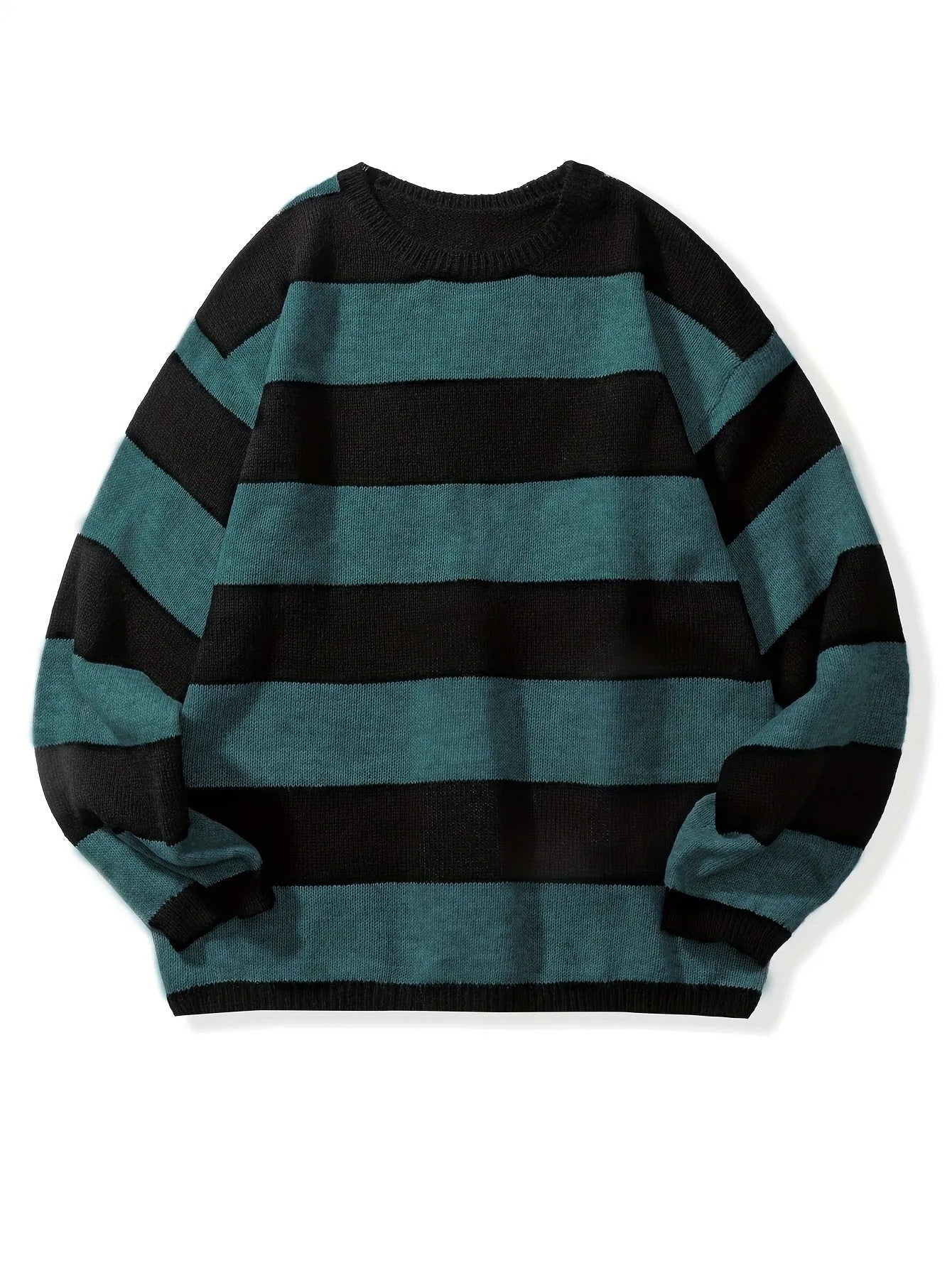 Loose American retro wool sweater in beige, front view, long sleeve pullover for autumn