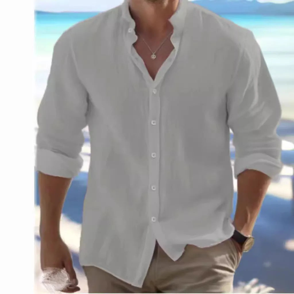 Men's linen button summer beach shirt in long-staple cotton available in multiple colours