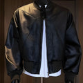 Men's black and brown PU litchi leather jacket with extended 100cm length and tight business fit