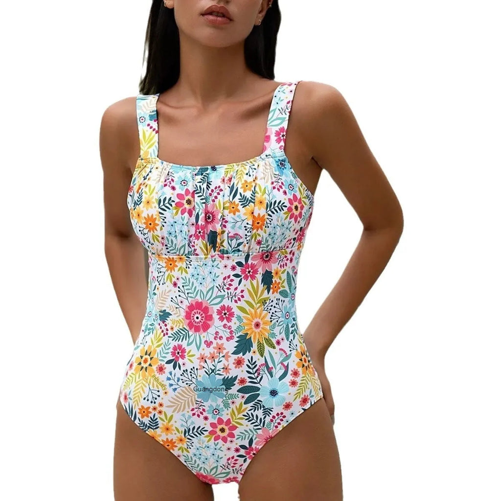 Women's floral print one-piece swimsuit with full coverage design